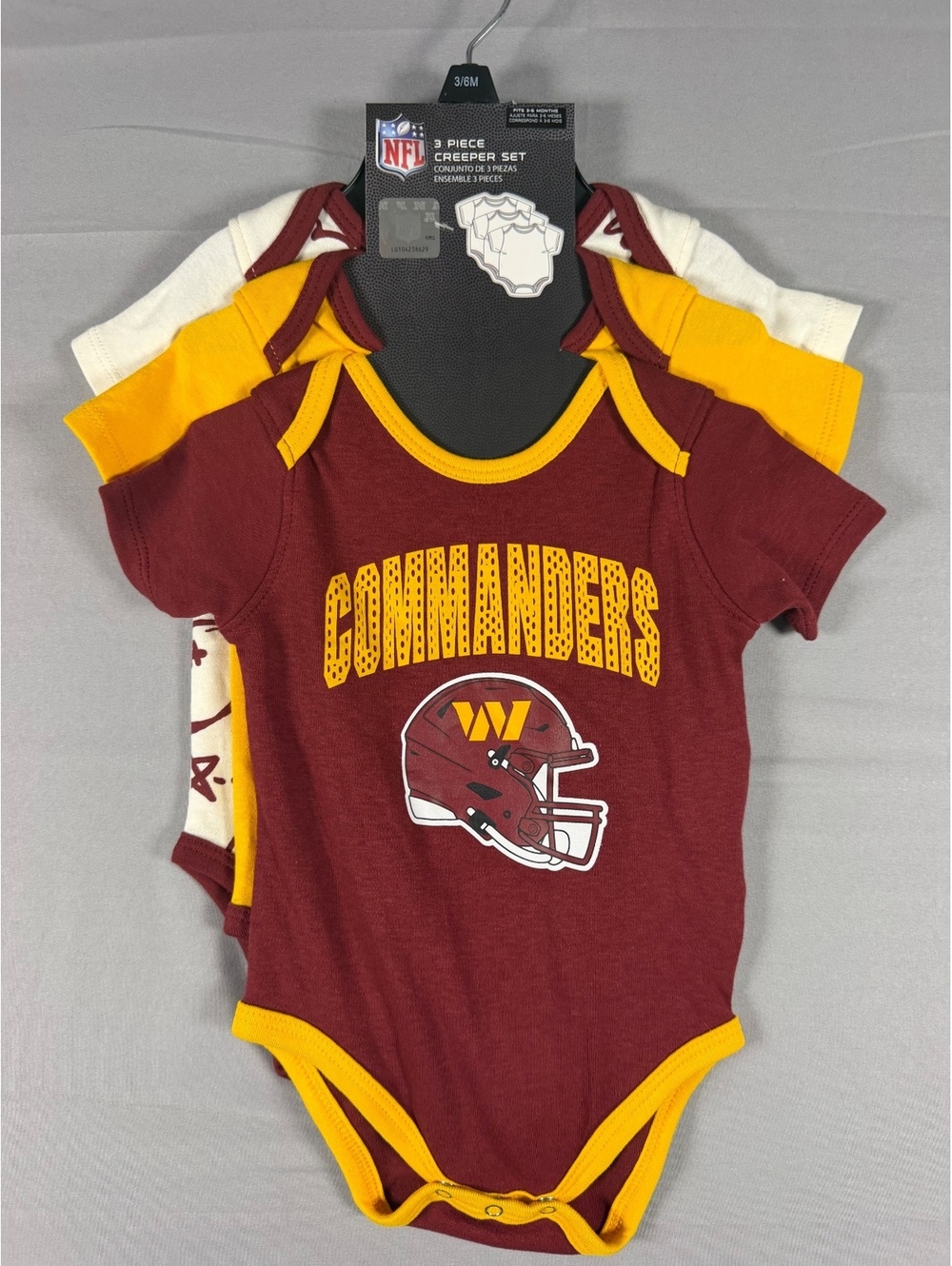 NFL Washington Commanders 3-Piece Creeper Set for Babies Size 3-6 Months